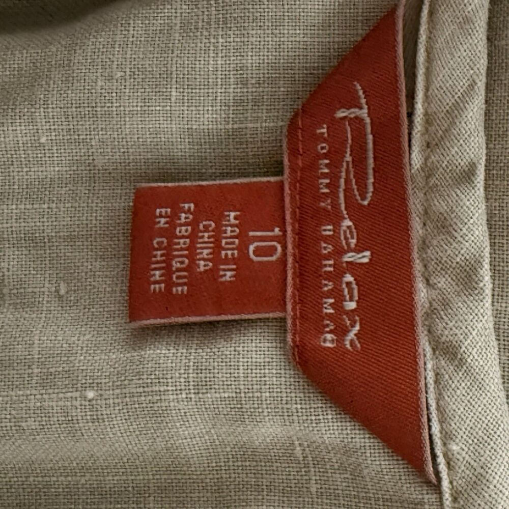 Tommy Bahama Relax Linen Dress Womens 12 Tan Embroidered Spaghetti Strap - Picture 6 of 8